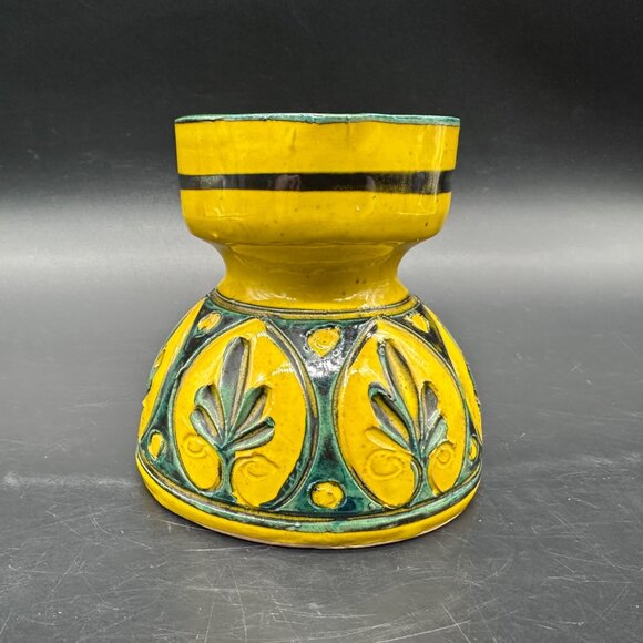 Vintage Pottery Mug Creamer Jug MCM Bitossi Italy Handmade Yellow Green Italian - Picture 5 of 10